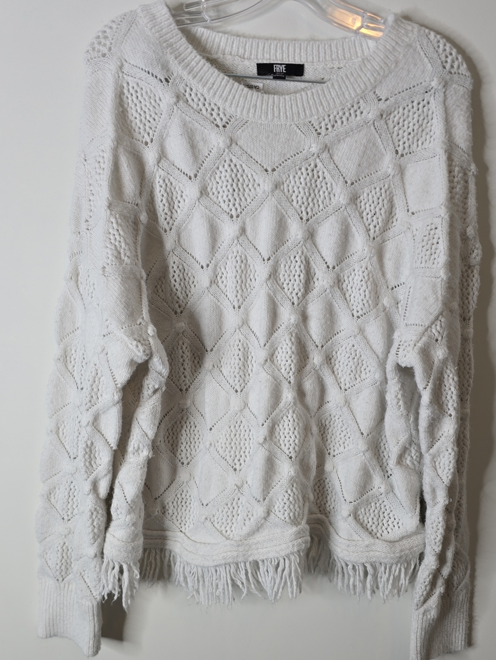 Frye White Pointelle Fringe Crew Sweater - Picture 4 of 6
